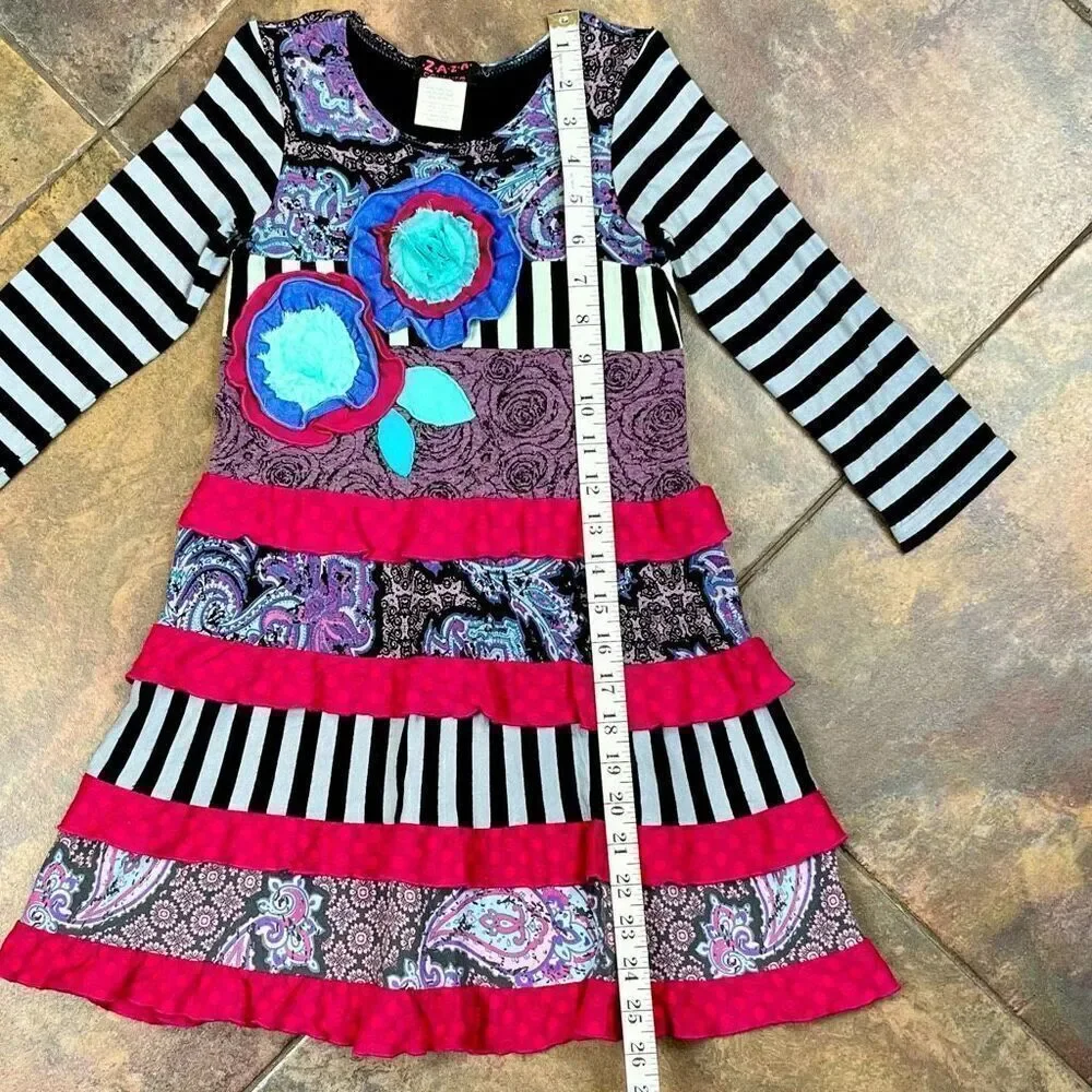 Zaza Couture Stripe Floral Paisley Long Sleeve Dress 4